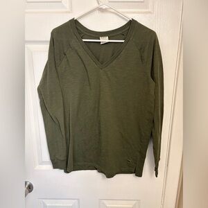 PINK Victoria's Secret Olive Green V-Neck Long Sleeve Top